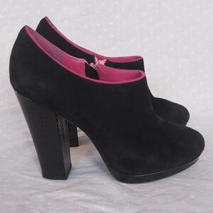 Shoes of Prey Black Suede and Patent Leather Zip Up Heeled Ankle Bootie